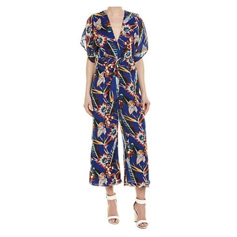 Red Carter Cut Out Back V-Neck Vivian Paradise Floral Jumpsuit Sz XS